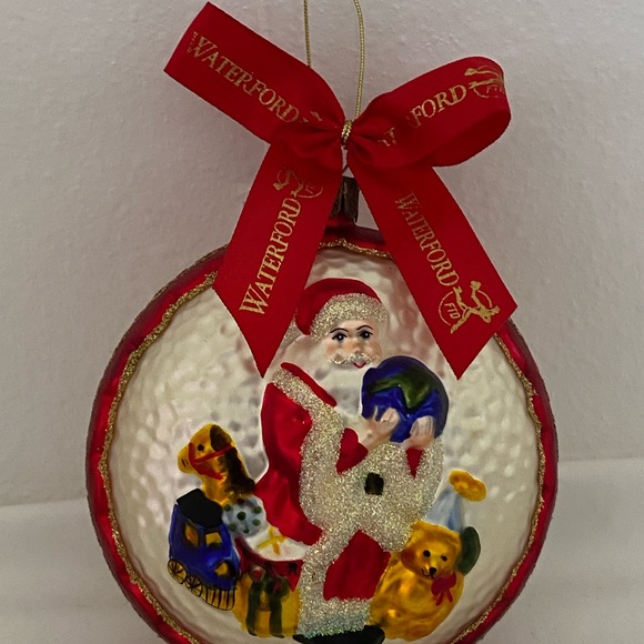 Vintage Waterford Christmas Ornament Blown Glass Two Sided Santa Claus Globe Toy - Picture 9 of 14